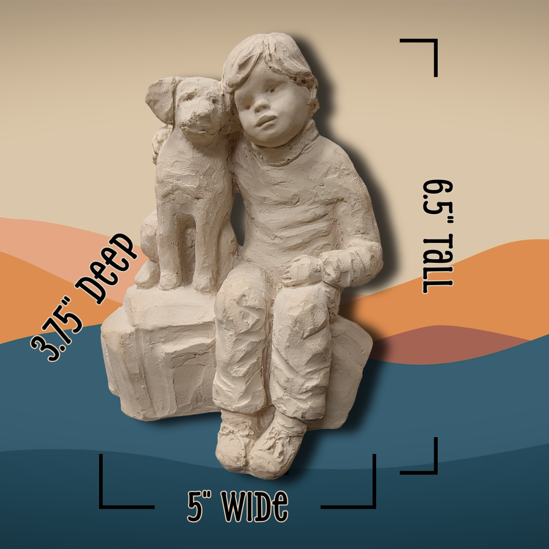 Austin Prod Bright Eyes "Boy with Dog" Figurine, signed and dated 1987