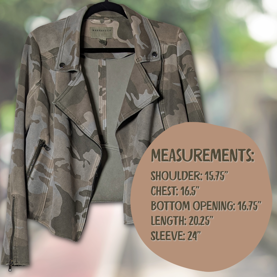 Marrakech Anthropologie Green Camo Moto Jacket, size S