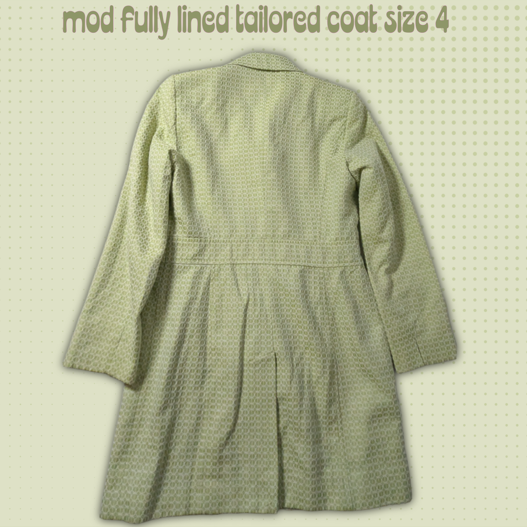 Size 4 Worthington Lime Green Lined Coat, Embossed Circle Geometric Pattern