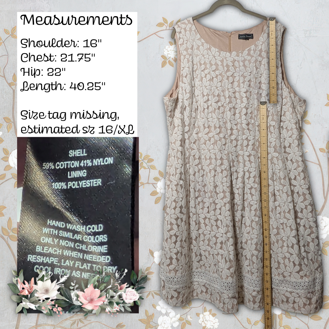 Jessica Howard Beige with White Floral Lace Sleeveless Cocktail Dress sz 16/XL