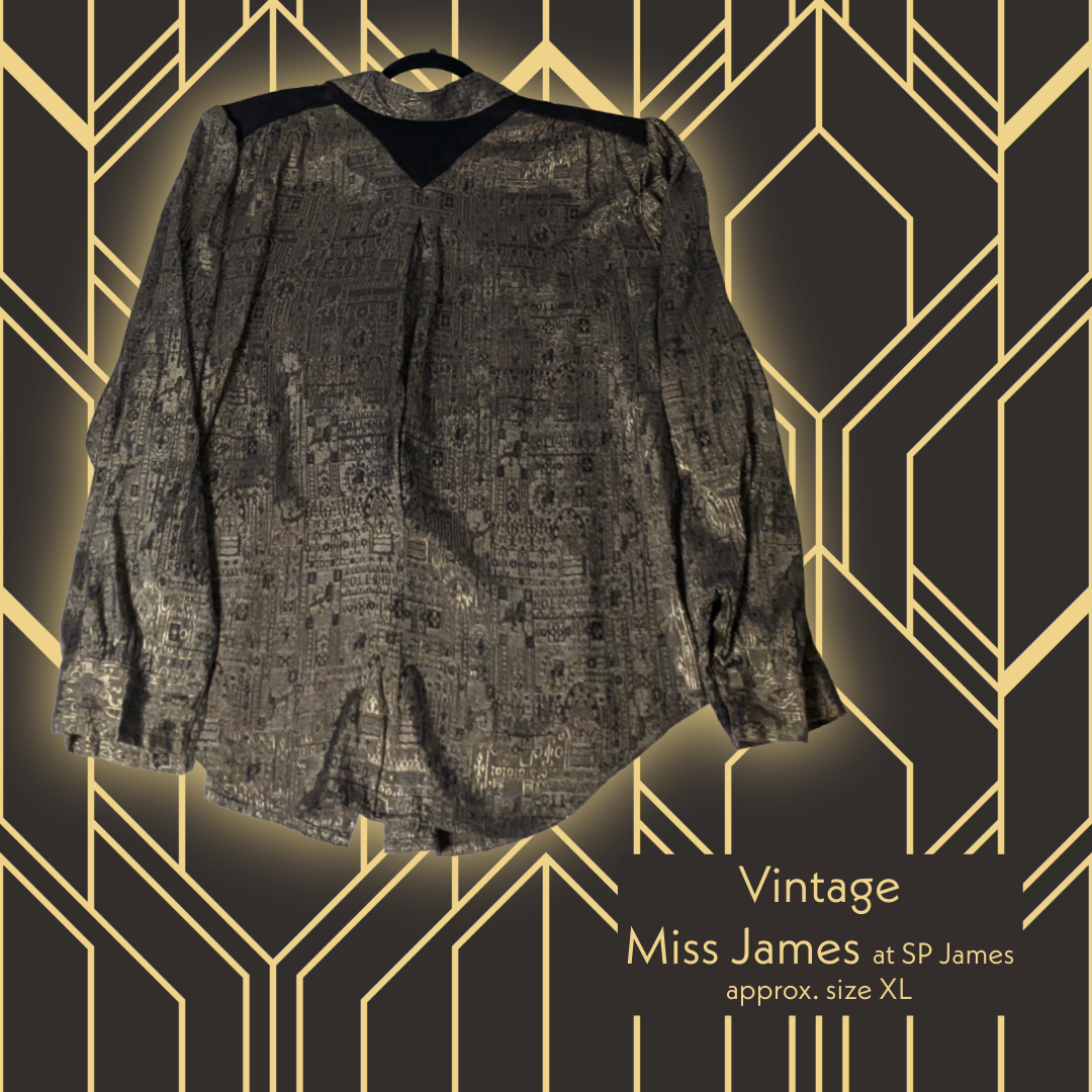 Vintage XL 80s Miss James at SP James Metallic Bronze/Black Button-Down Shirt