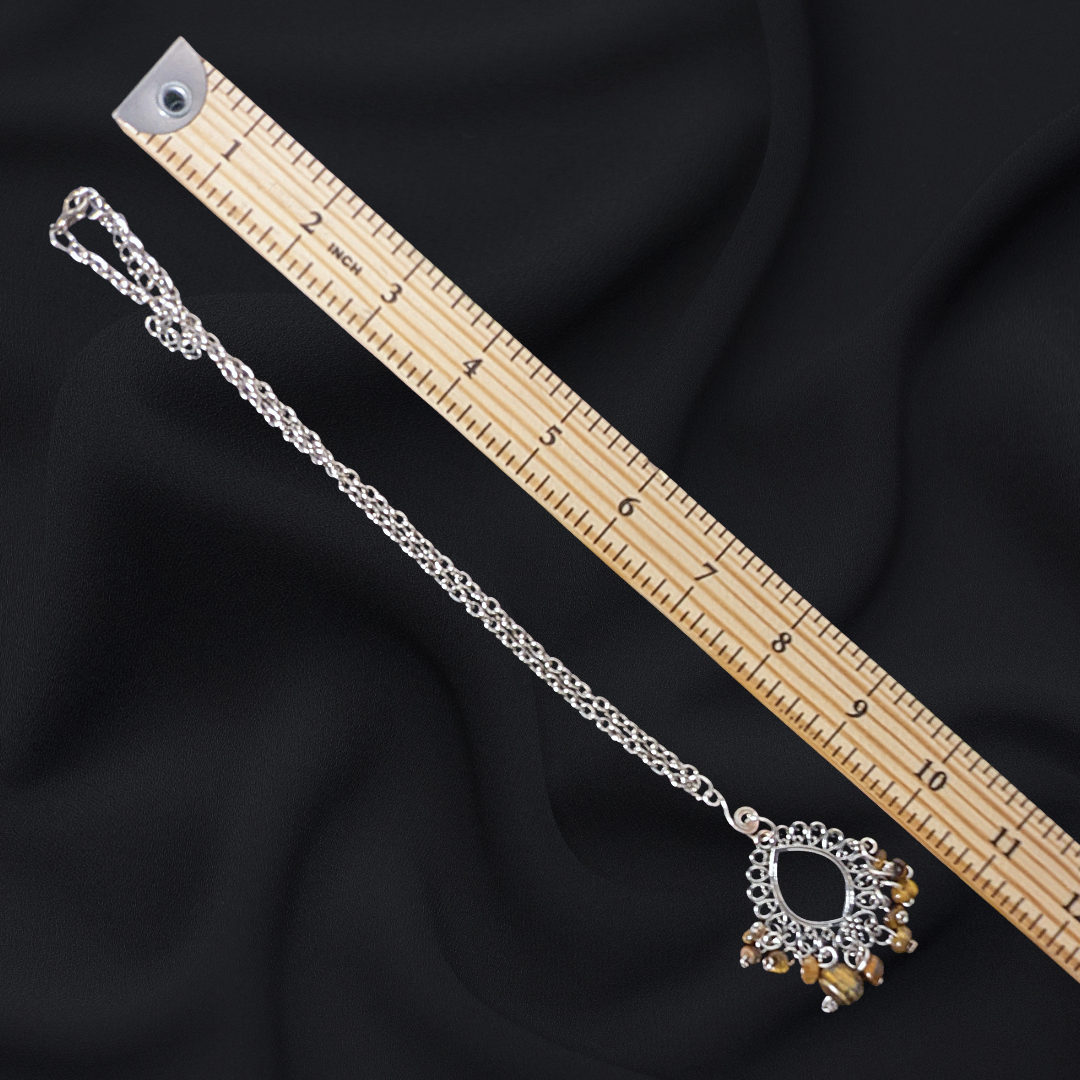 Upcycled Vintage Silver-Tone Filigree Pendant Necklace with Tumbled Tiger's Eye Stones