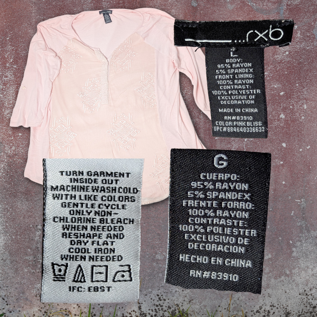 RXB Pink Bliss Rayon Blend Embroidered Top V-Neck Short Sleeve Shirt