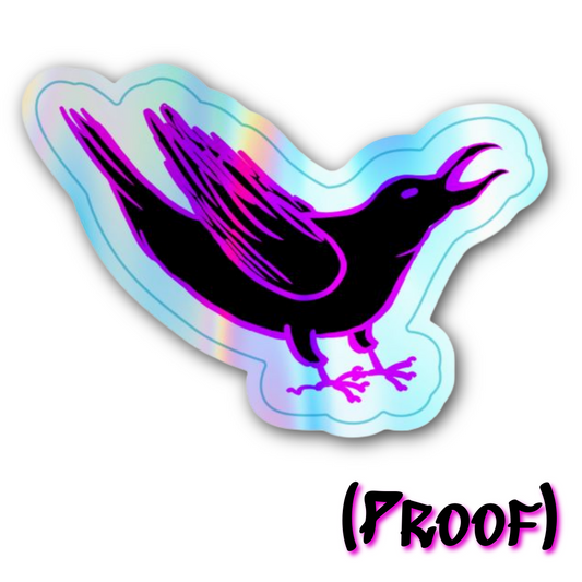 Holographic Yelling Crow Sticker, 3"x2", Waterproof and UV-Protected