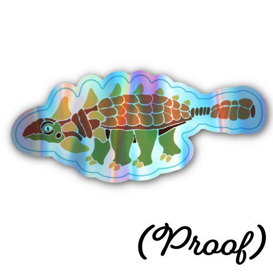 Holographic Ankylosaurus Sticker, 3"x1.5", Waterproof and UV-Protected
