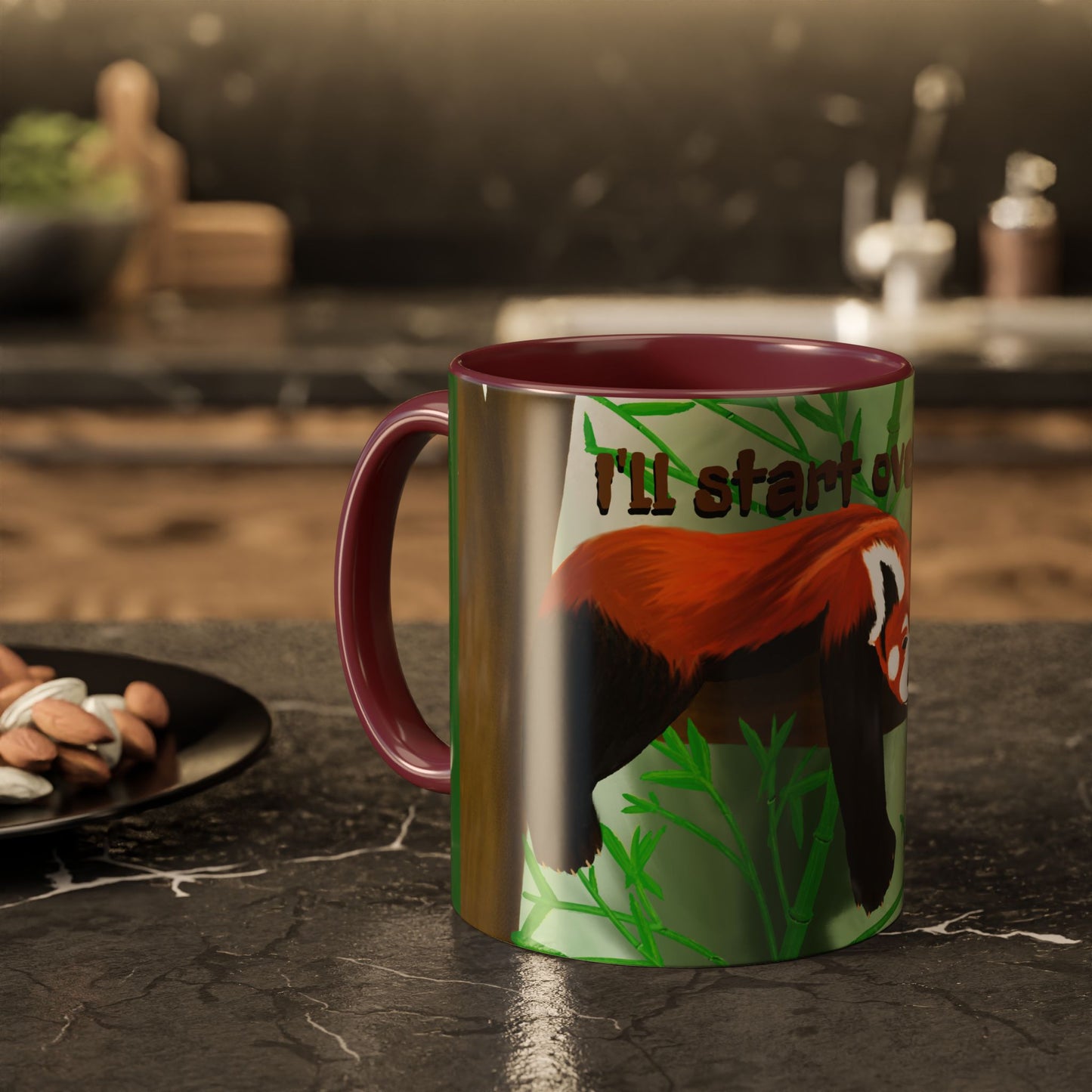 "I'll start over tomorrow" mug with cartoon red panda