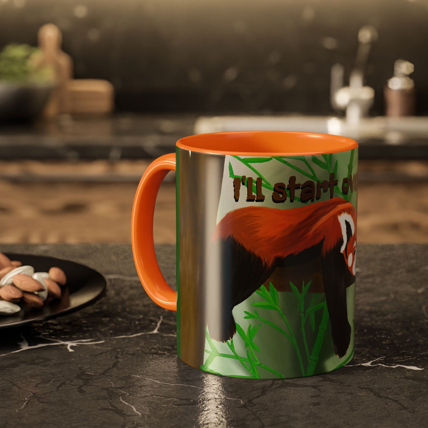 "I'll start over tomorrow" mug with cartoon red panda