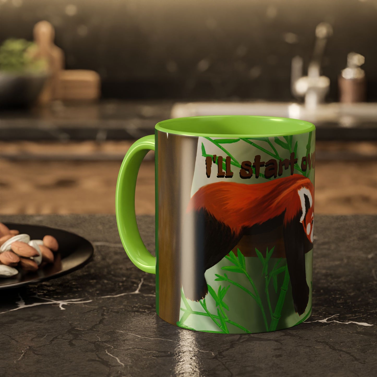 "I'll start over tomorrow" mug with cartoon red panda
