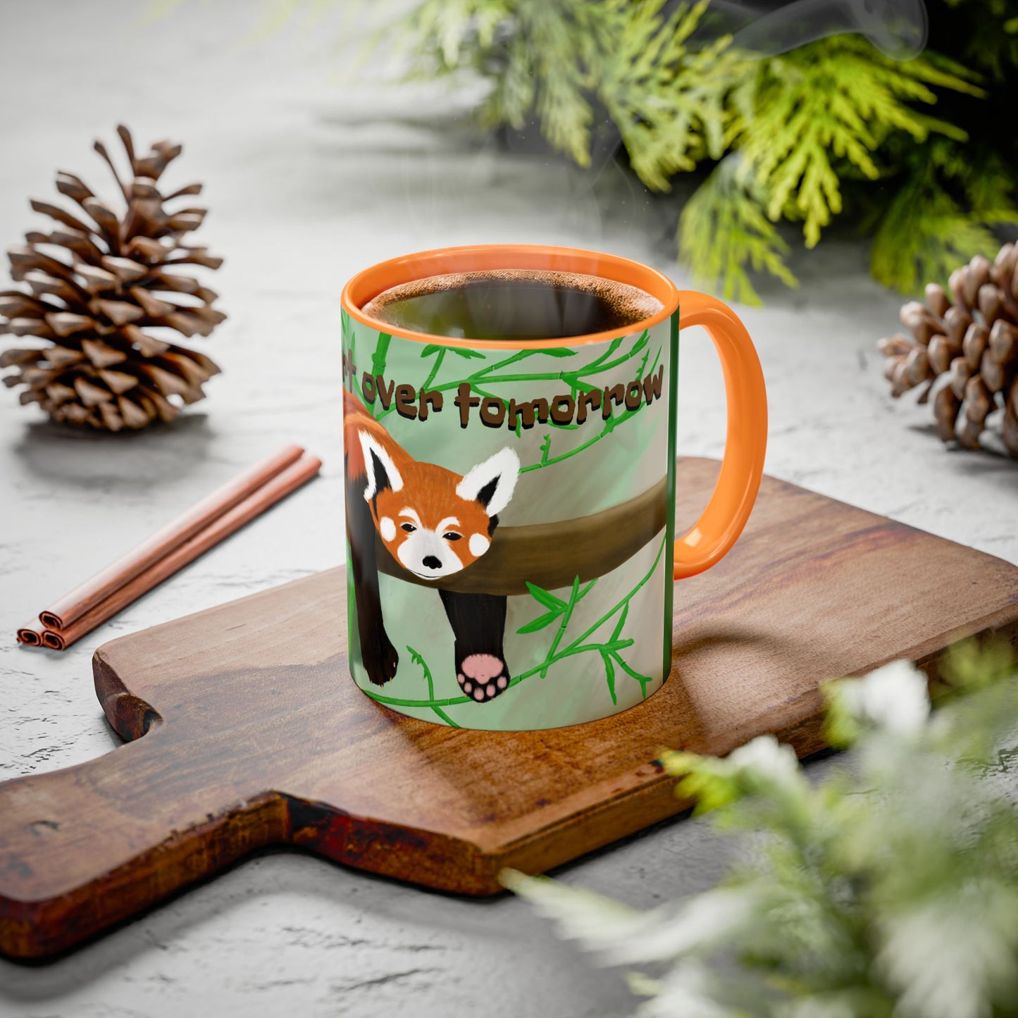 "I'll start over tomorrow" mug with cartoon red panda