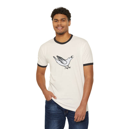 White Crow Yelling on Unisex Ringer Tee