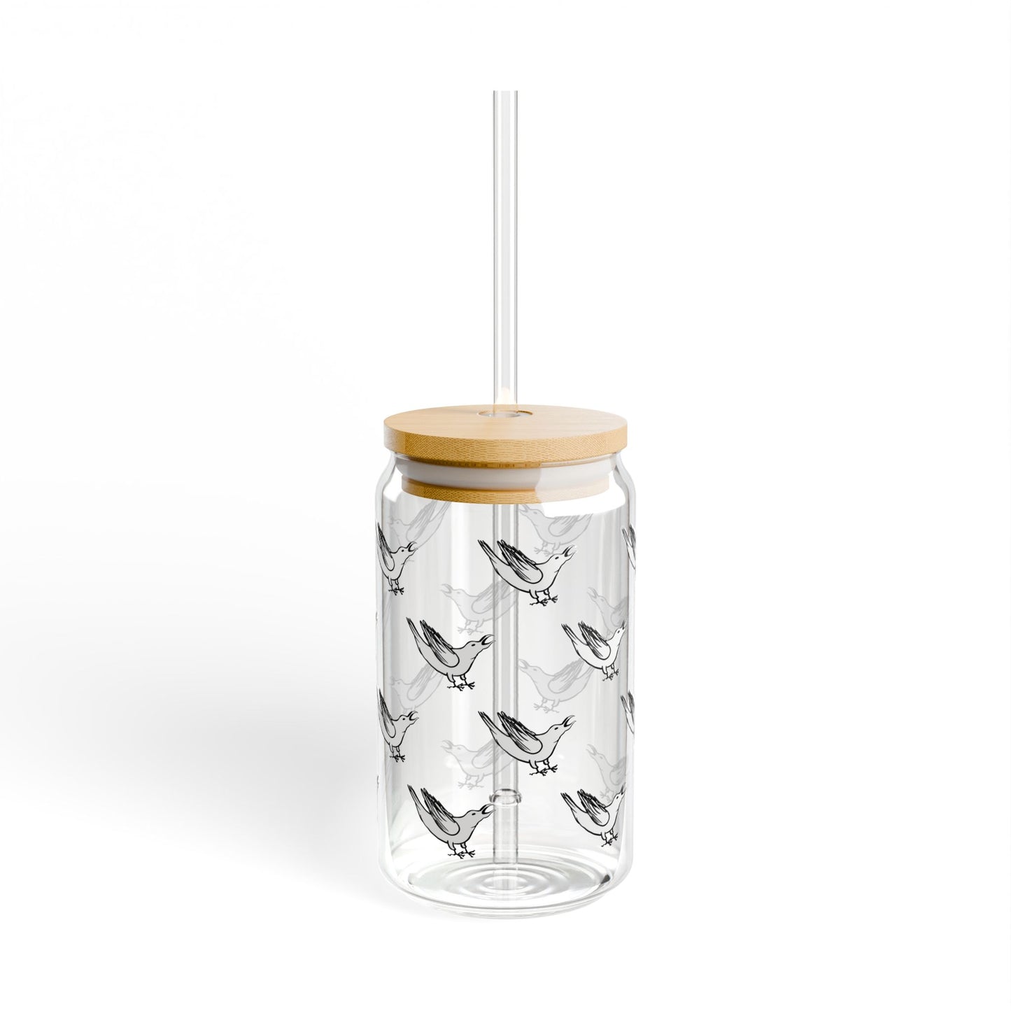 White Crow Yelling Graphic on Can-shaped 16oz Glass, with or without lid & straw
