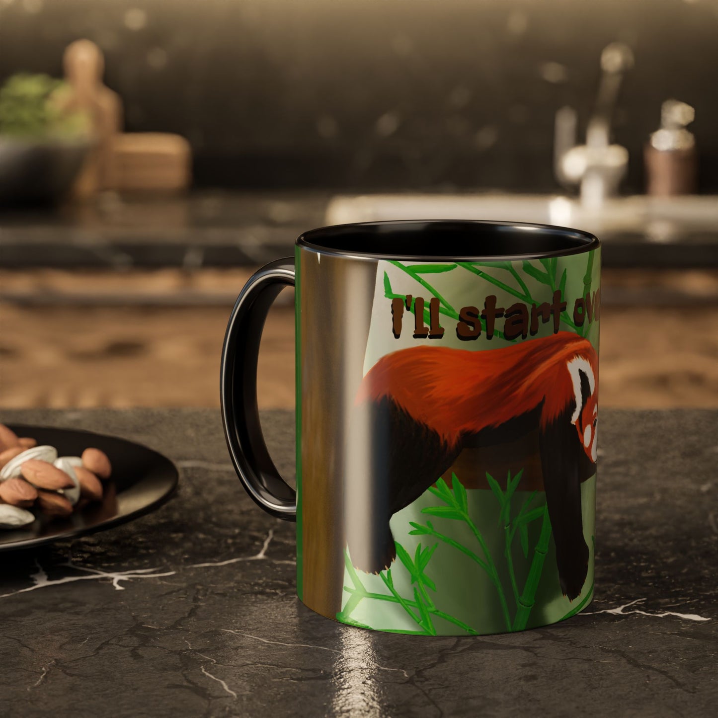 "I'll start over tomorrow" mug with cartoon red panda