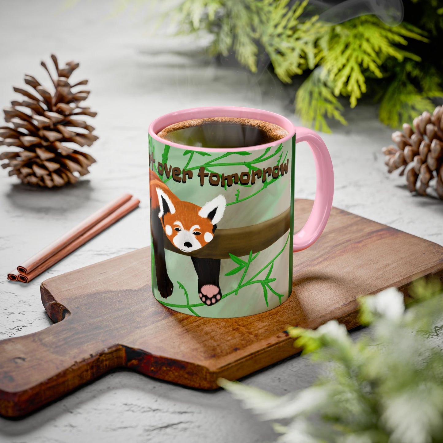 "I'll start over tomorrow" mug with cartoon red panda