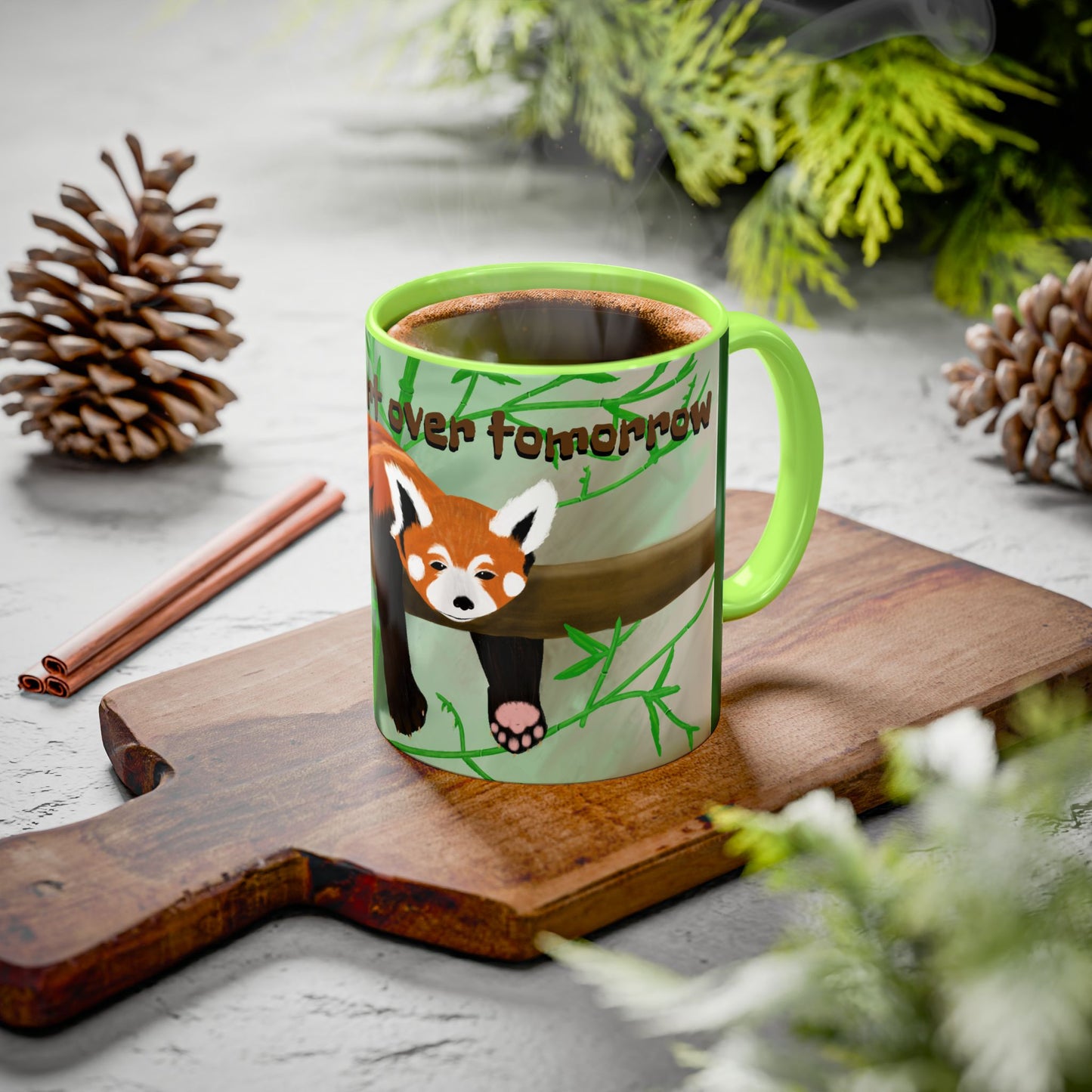 "I'll start over tomorrow" mug with cartoon red panda