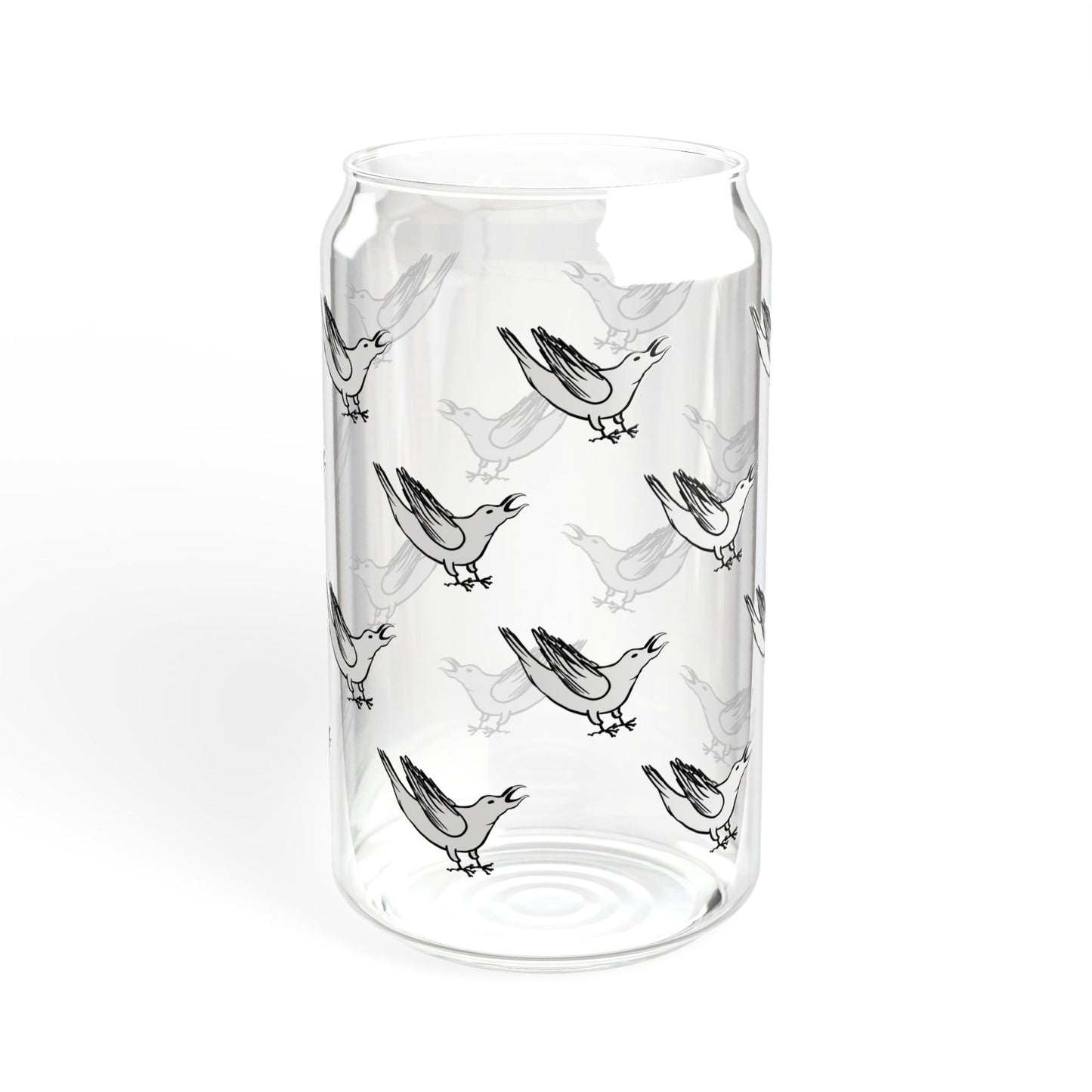 White Crow Yelling Graphic on Can-shaped 16oz Glass, with or without lid & straw