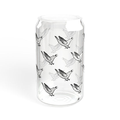 White Crow Yelling Graphic on Can-shaped 16oz Glass, with or without lid & straw