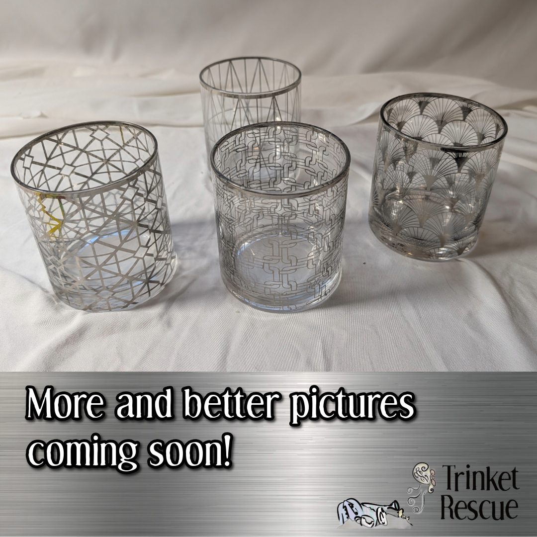 Four Cera "Silver City"/Art Deco style Silver Mixed Geometric Set of glass tumblers