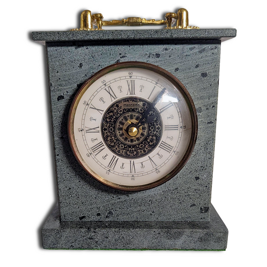 Mid-Century Mercedes Mantel Clock in Green Aventurine Case with original Junghans Quartz W756 Movement