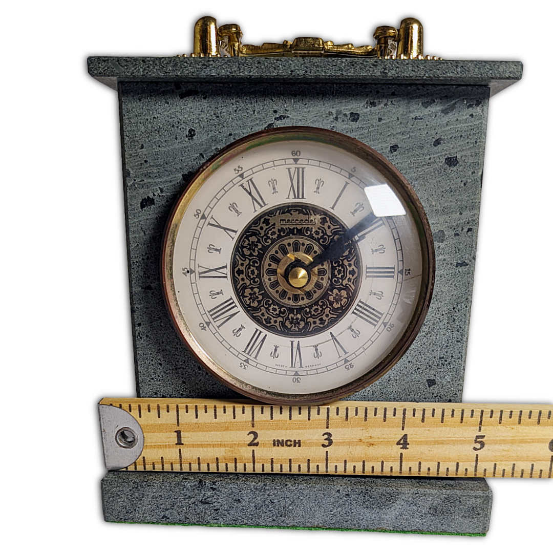 Mid-Century Mercedes Mantel Clock in Green Aventurine Case with original Junghans Quartz W756 Movement