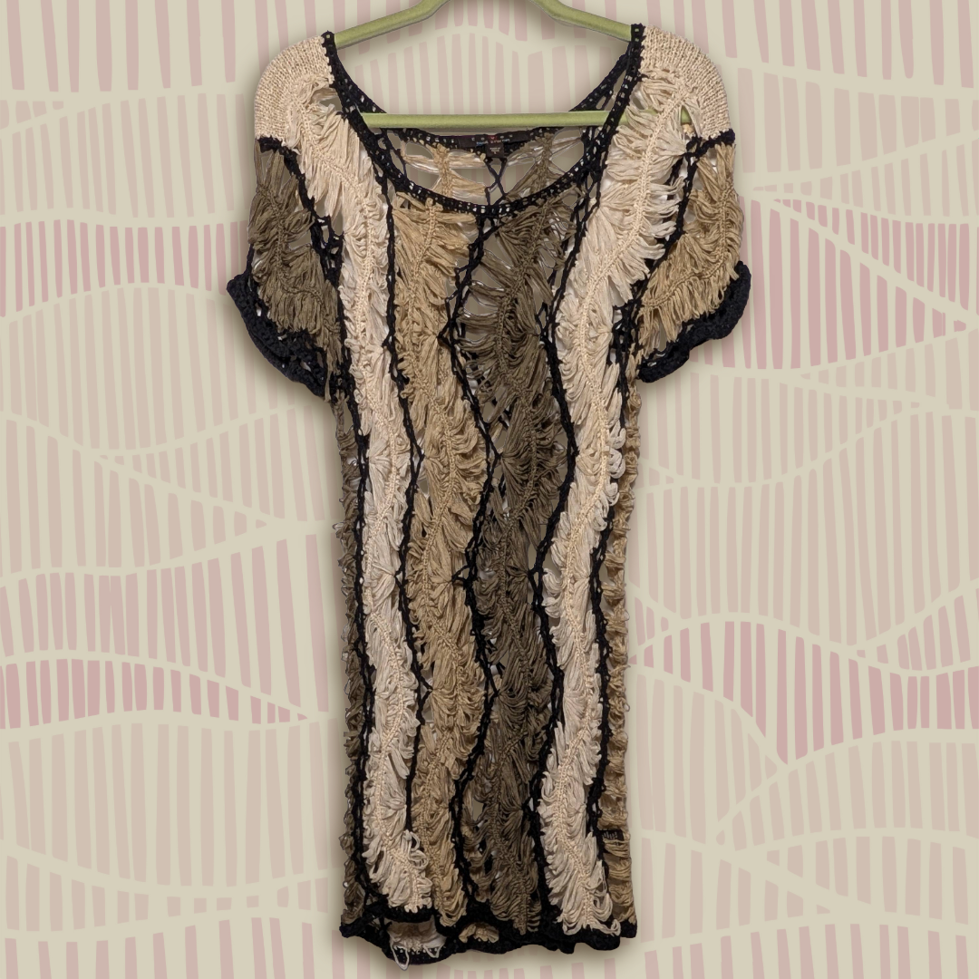 Fever Brown size L Crochet Open Knit Layering Top
