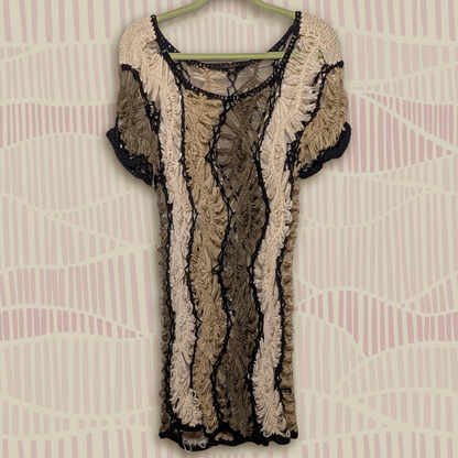 Fever Brown size L Crochet Open Knit Layering Top