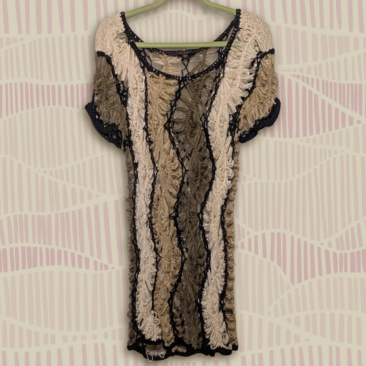 Fever Brown size L Crochet Open Knit Layering Top