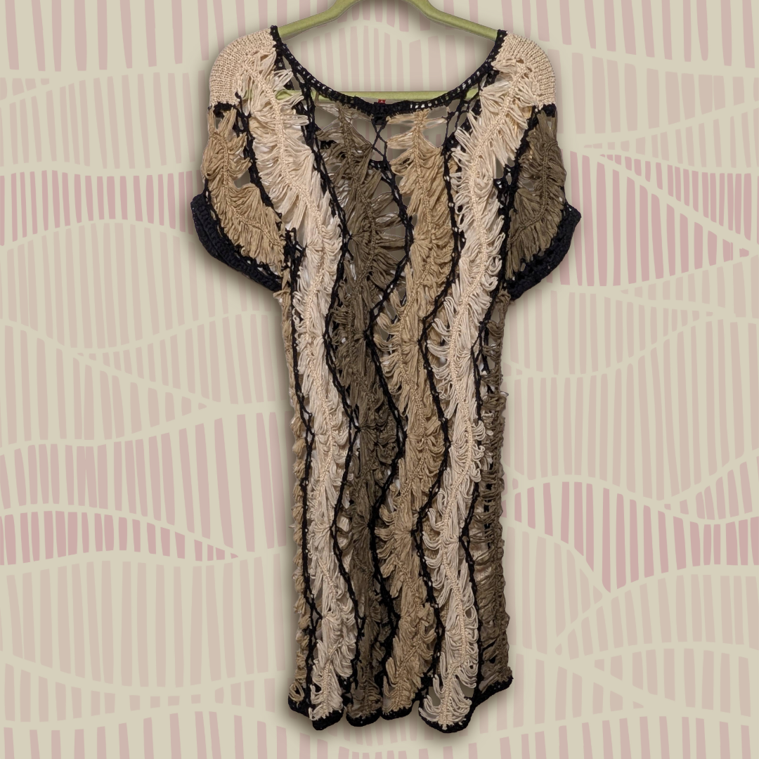 Fever Brown size L Crochet Open Knit Layering Top