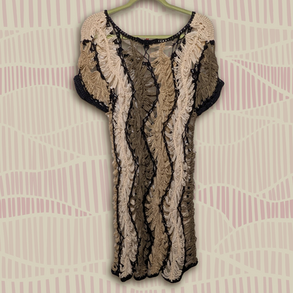 Fever Brown size L Crochet Open Knit Layering Top