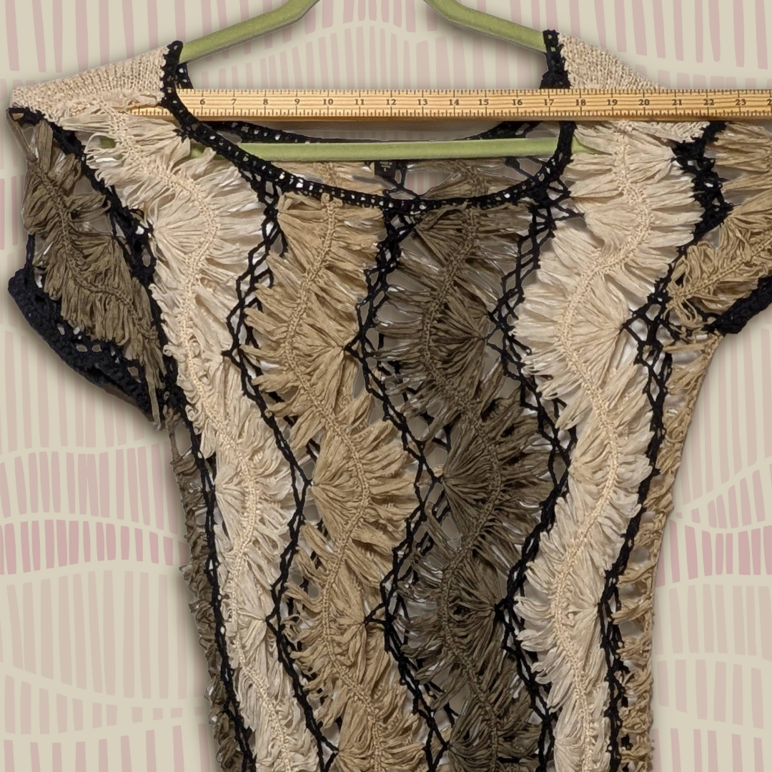 Fever Brown size L Crochet Open Knit Layering Top