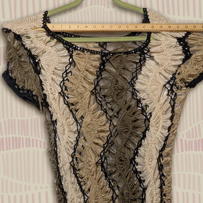 Fever Brown size L Crochet Open Knit Layering Top