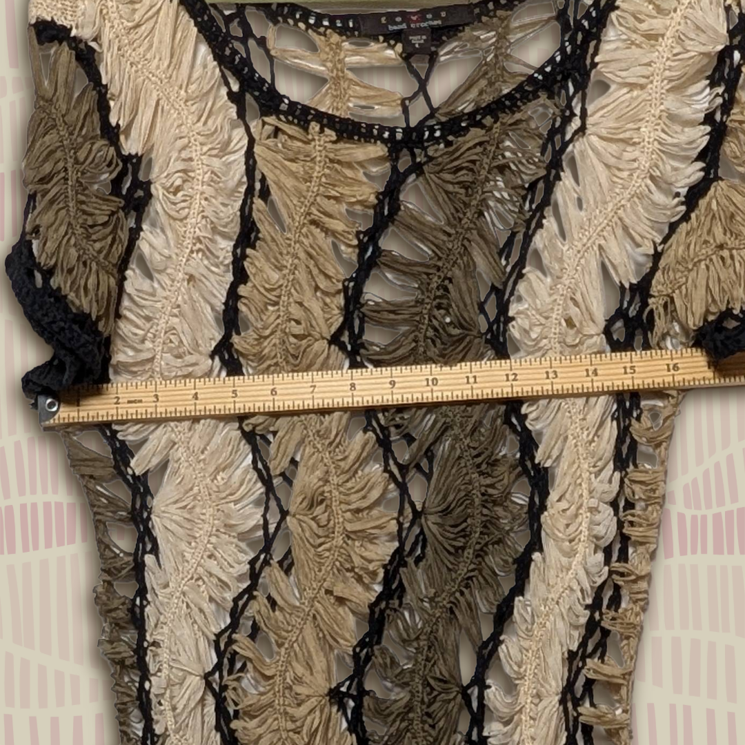Fever Brown size L Crochet Open Knit Layering Top