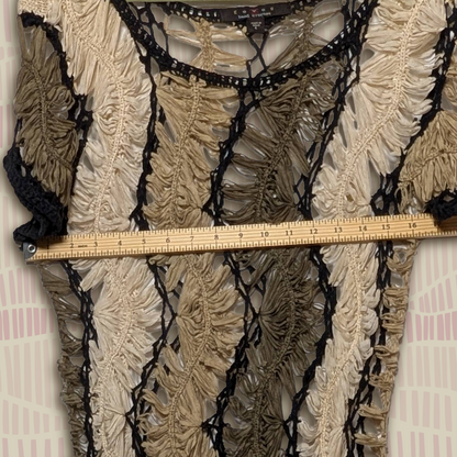 Fever Brown size L Crochet Open Knit Layering Top