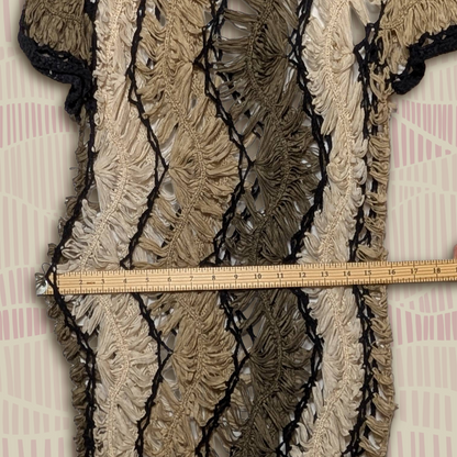 Fever Brown size L Crochet Open Knit Layering Top