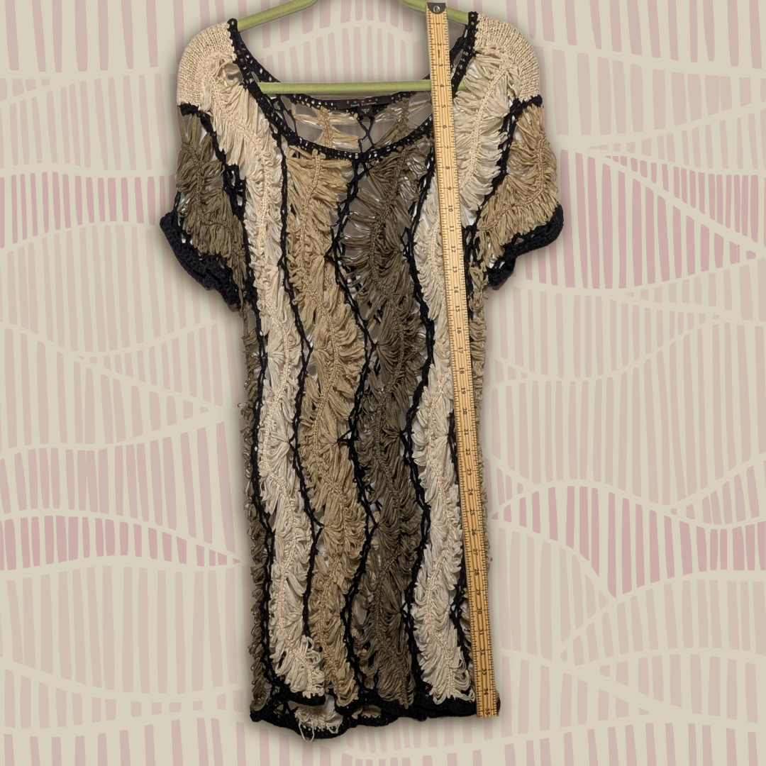 Fever Brown size L Crochet Open Knit Layering Top
