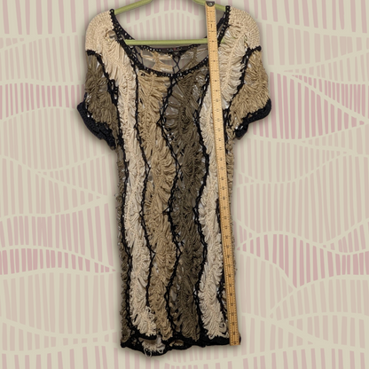 Fever Brown size L Crochet Open Knit Layering Top
