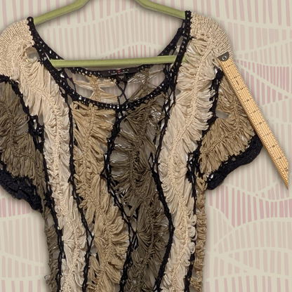 Fever Brown size L Crochet Open Knit Layering Top