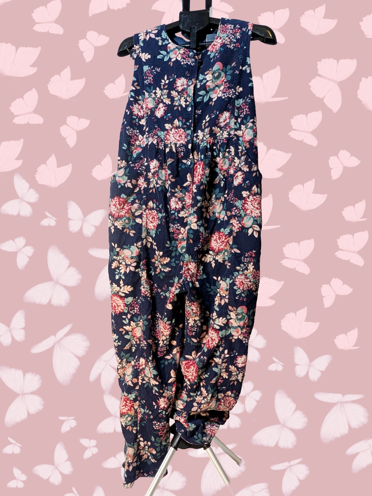 Laura Ashley Jumpsuit sz M Floral Corduroy Sleeveless Relaxed One Piece Ireland