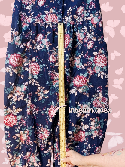 Laura Ashley Jumpsuit sz M Floral Corduroy Sleeveless Relaxed One Piece Ireland