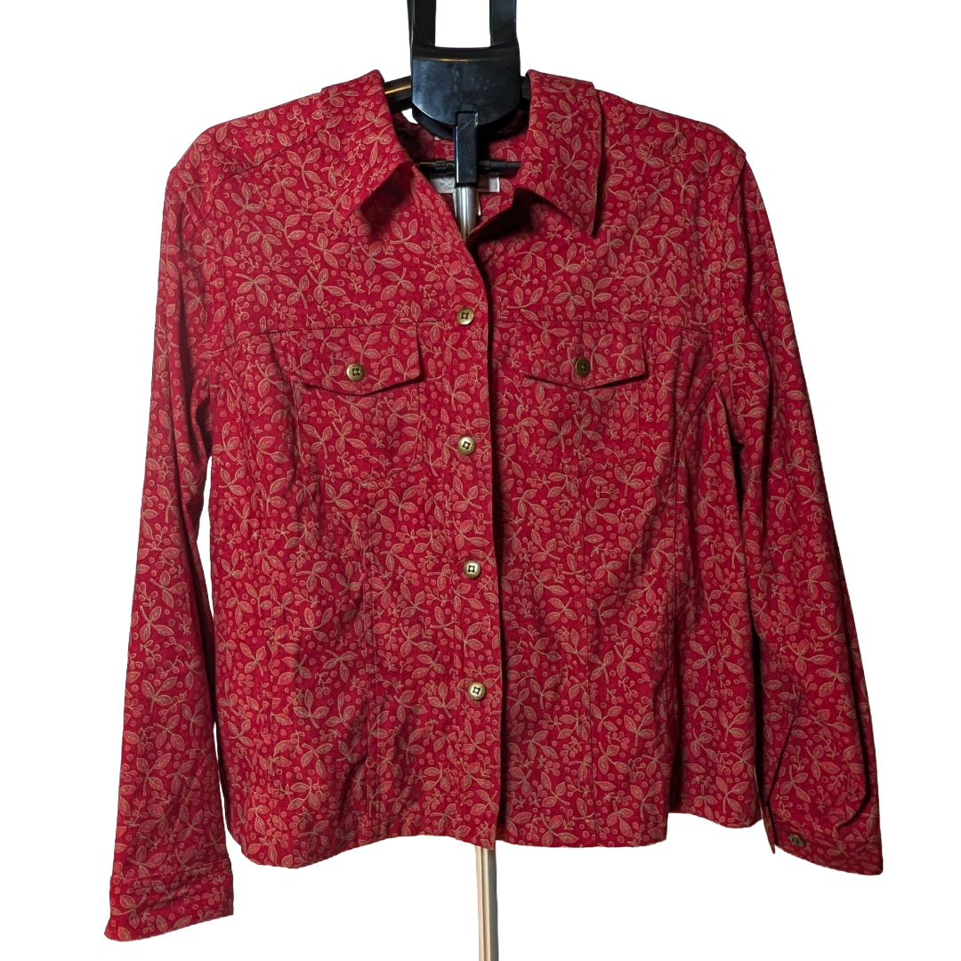 CJ Banks 1X Plus Burgundy Floral Minky Soft Button Down Lined Shirt Casual LS