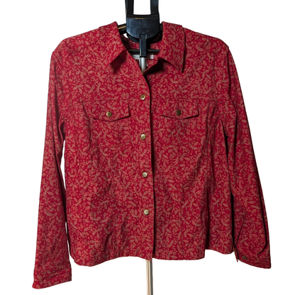 CJ Banks 1X Plus Burgundy Floral Minky Soft Button Down Lined Shirt Casual LS