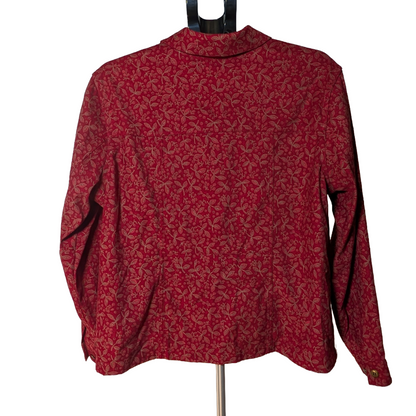 CJ Banks 1X Plus Burgundy Floral Minky Soft Button Down Lined Shirt Casual LS