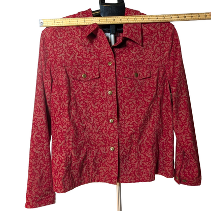 CJ Banks 1X Plus Burgundy Floral Minky Soft Button Down Lined Shirt Casual LS