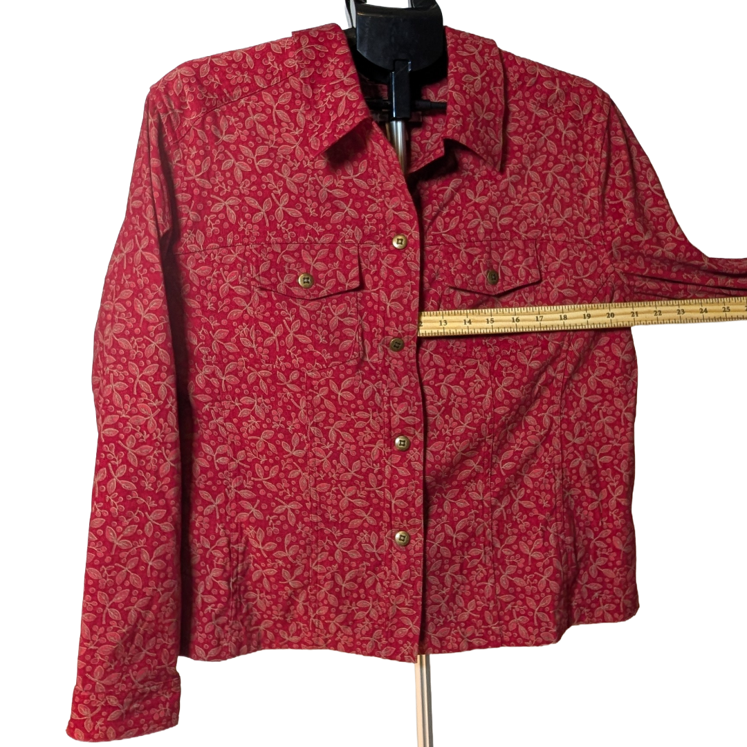 CJ Banks 1X Plus Burgundy Floral Minky Soft Button Down Lined Shirt Casual LS