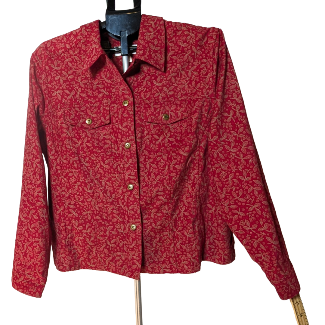 CJ Banks 1X Plus Burgundy Floral Minky Soft Button Down Lined Shirt Casual LS