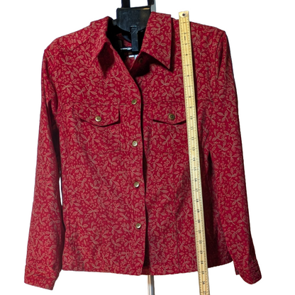 CJ Banks 1X Plus Burgundy Floral Minky Soft Button Down Lined Shirt Casual LS