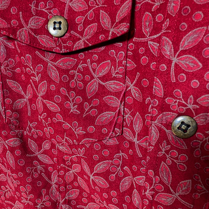 CJ Banks 1X Plus Burgundy Floral Minky Soft Button Down Lined Shirt Casual LS