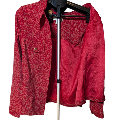 CJ Banks 1X Plus Burgundy Floral Minky Soft Button Down Lined Shirt Casual LS