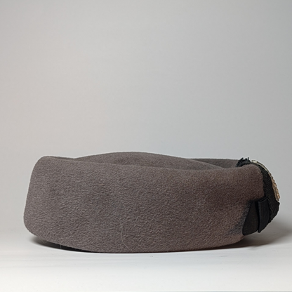 Vintage Arona Original Pillbox Hat - Grey Felt with Embellished Bow