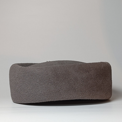Vintage Arona Original Pillbox Hat - Grey Felt with Embellished Bow
