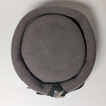 Vintage Arona Original Pillbox Hat - Grey Felt with Embellished Bow